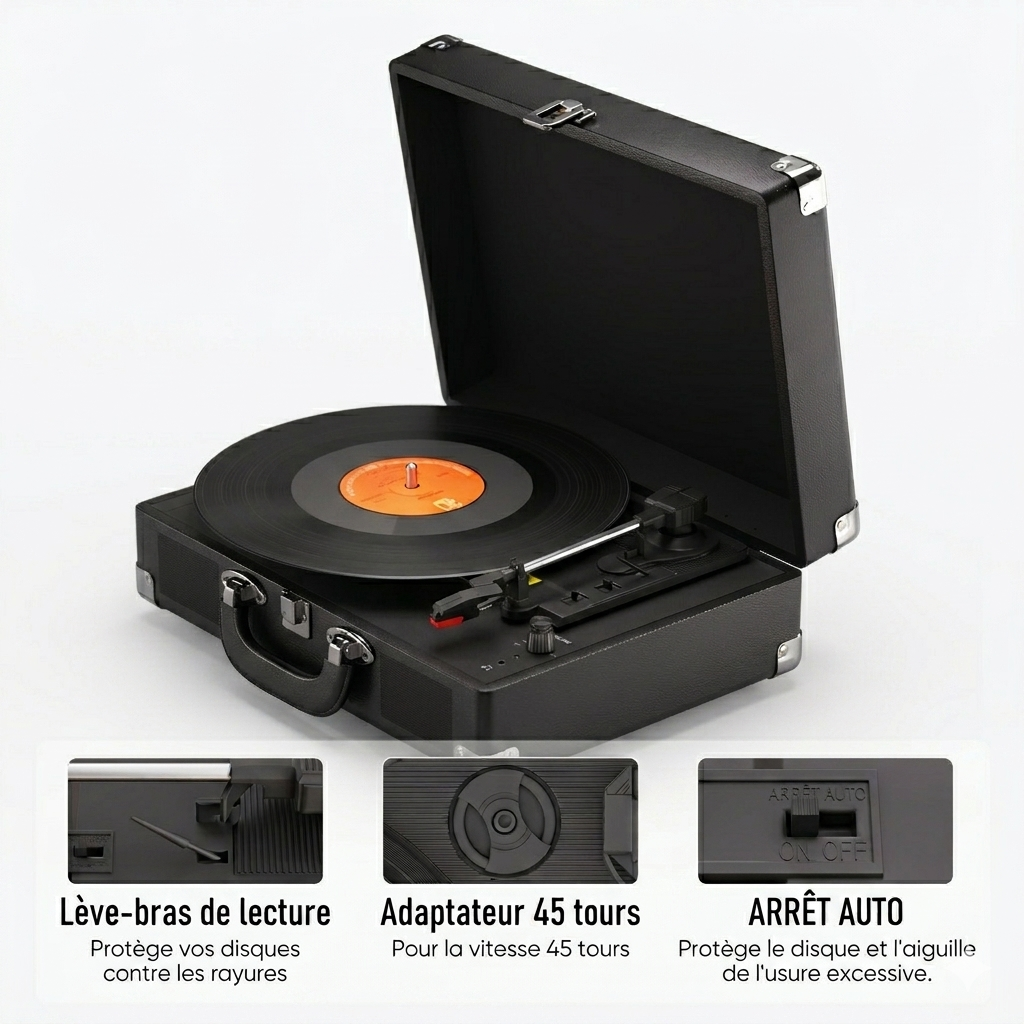 Gramophone Classique, Lecteur de Vinyle, Platine Vinyle, Unité de Gramophone, Stéréo de Haute Qualité, Haut-Parleur Intégré, 3 Vitesses, Gramophone Classique à Roulement par Courroie, Sortie Audio 3,5 mm, Compatible avec les Haut-Parleurs Externes, Le Cadeau de Fête Parfait